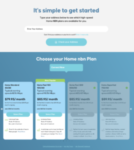 FibreMax NBN Accelerate Great address check tool showing how users can enter their address to see available high-speed plans.