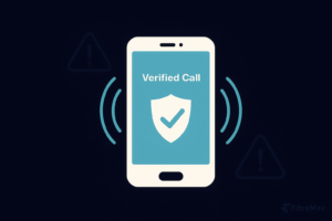 Smartphone caller ID with a verified badge and muted warning symbols, highlighting dialler hygiene to prevent spam labels.