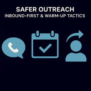 Speech bubble, calendar with checkmark, and person icon illustrating inbound-first call-back and warm-up tactics.