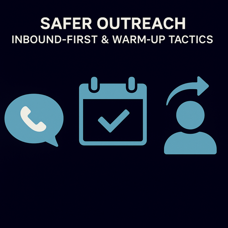 Speech bubble, calendar with checkmark, and person icon illustrating inbound-first call-back and warm-up tactics.